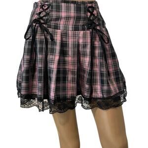 Romwe schoolgirl plaid lace tie mini skirt cosplay small SK 5014
